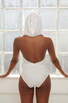 HONOR ivory white sequin hooded one piece pool party swimsuit