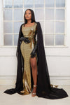 MYSTIQUE Gilded Metallic Gold High Slit Gown