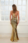 SIREN Metallic Gold Racer Back Sleeveless Deep V Two Piece Set Gown